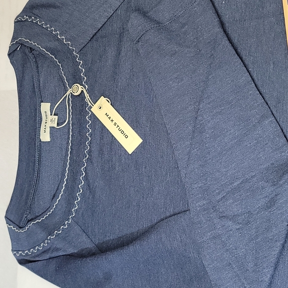 Max Studio Terry Knit Blue Soft Sweater Shirt Dress - Picture 8 of 8